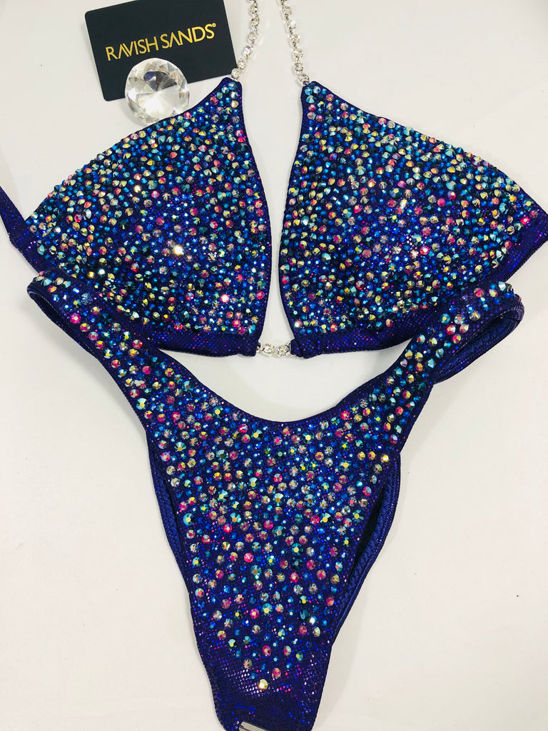 Custom Wellness/Euro cut Competition Bikinis Purple fuchsia blue