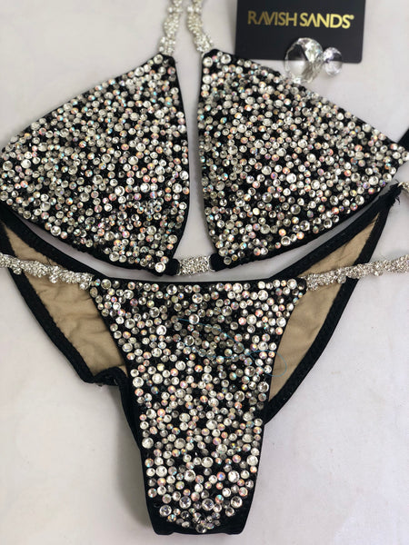 Rental #38 Black Bubbles Deluxe Luxe Small Top/ Micro cheeky color crystal upgrade