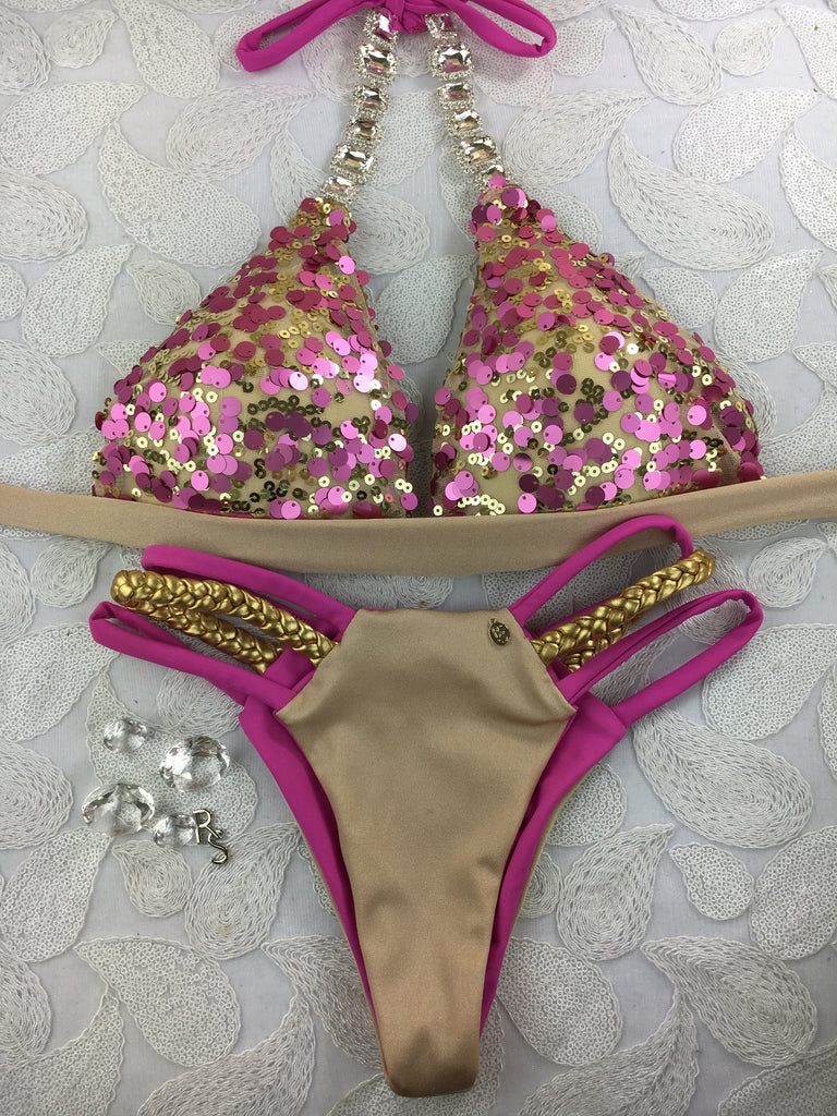 Custom Pool Party Glam by Ravish Sands Exclusive Sequin Seamless Amber (Molded cup top)***(SUIT SOLD PER PIECE OR SET, price varies)