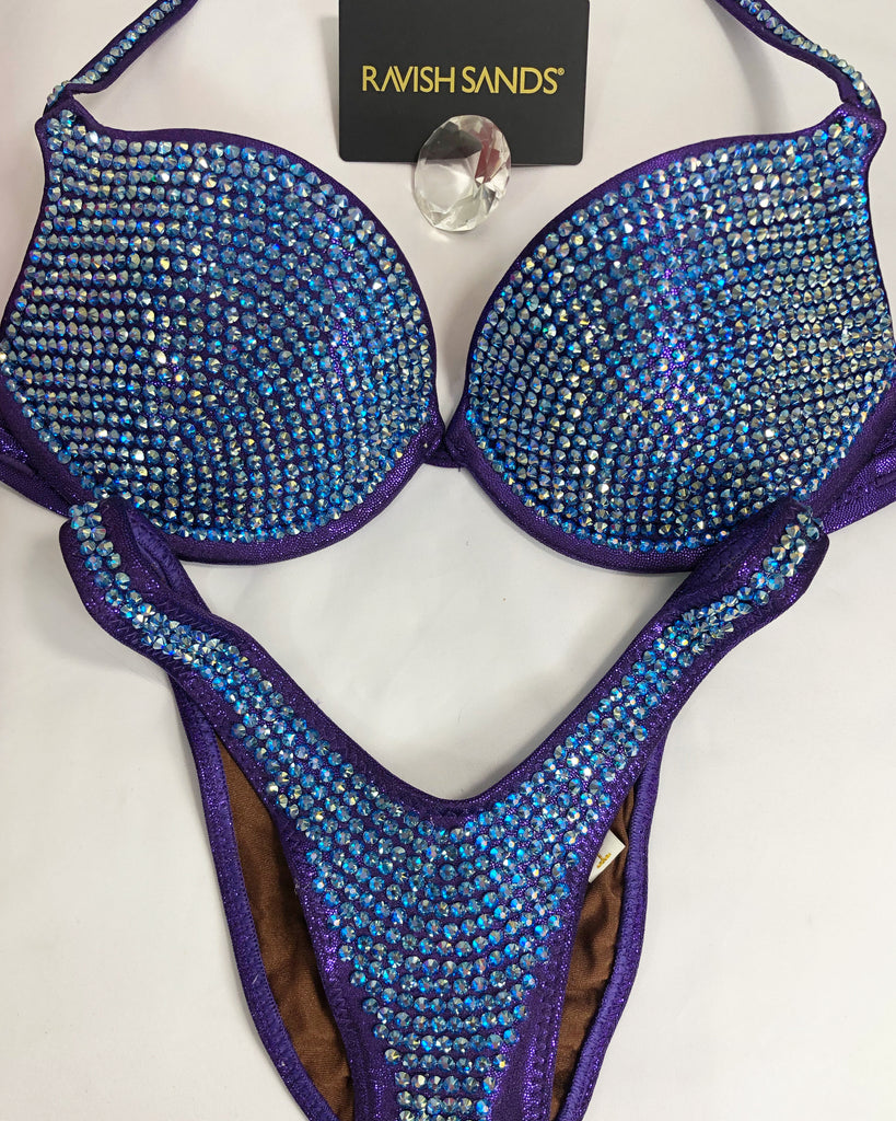 Custom Competition Bikinis Purple Bling Luxe Underwire Push up bra Wellness bikini