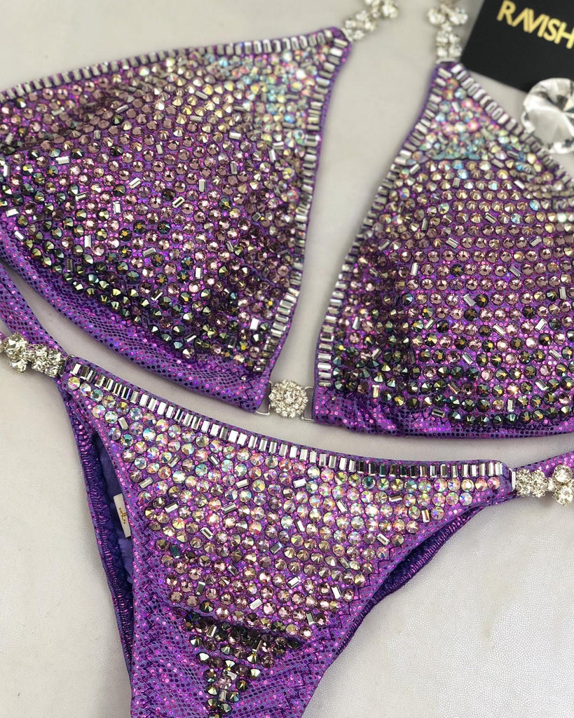 LeDoux Baguette Trim Gradient Custom Competition Bikinis Lavender Lilac Purple