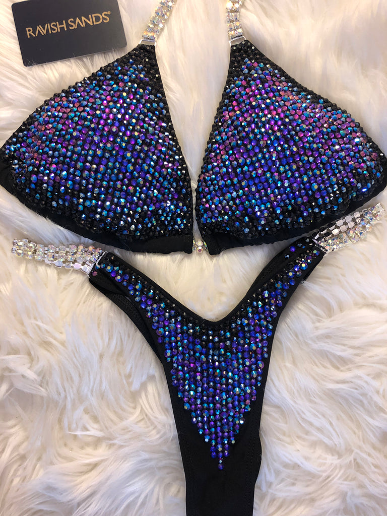 Custom Wellness competition bikini Black multi  Elegance