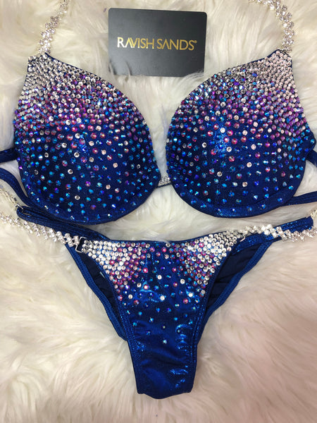 Custom Competition Bikinis Blue pink gradient  With Underwire bra upgrade