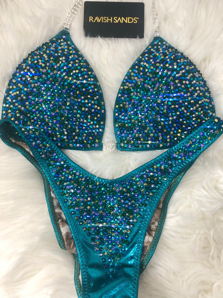 Custom Competition Bikinis teal emerald wellness Molded cup