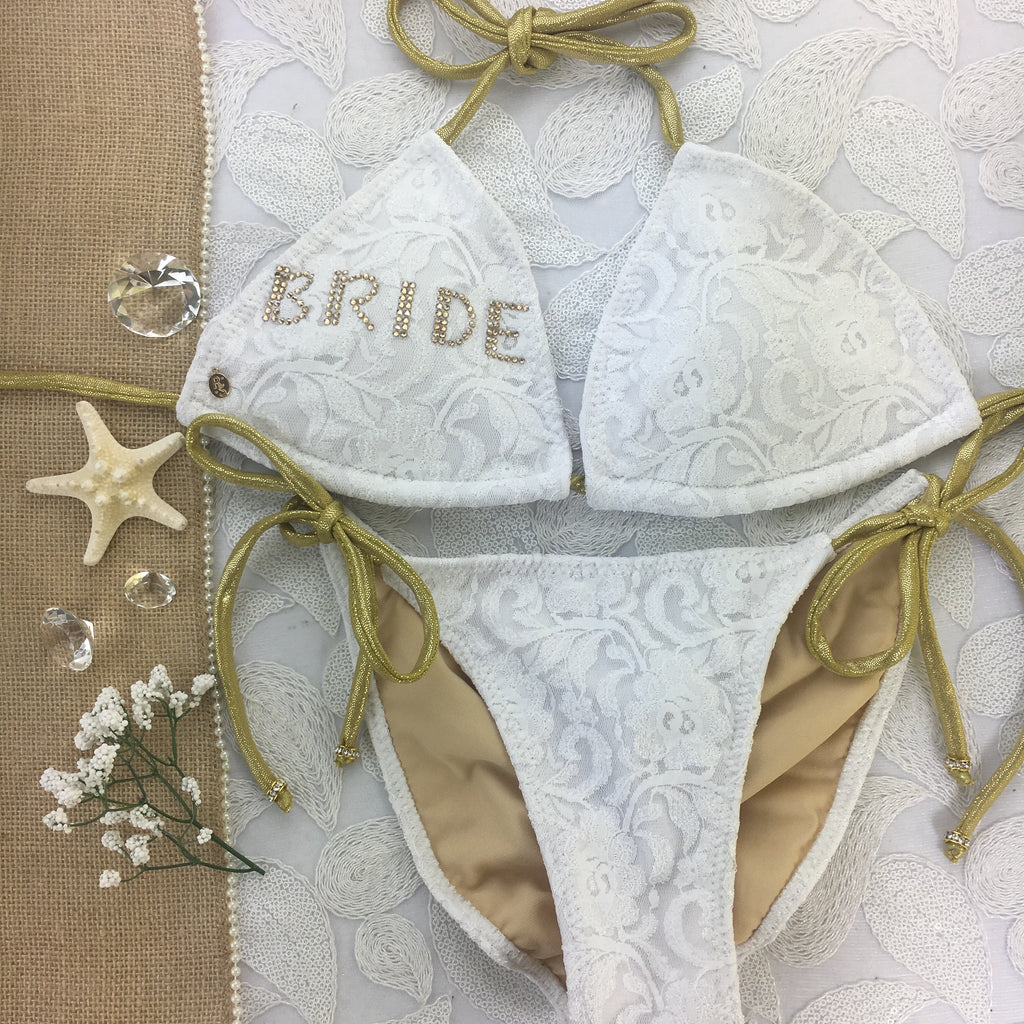 Custom Tie string lace Bride Swarovski bikini Wedding/Honeymoon***(SUIT SOLD PER PIECE OR SET, price varies)