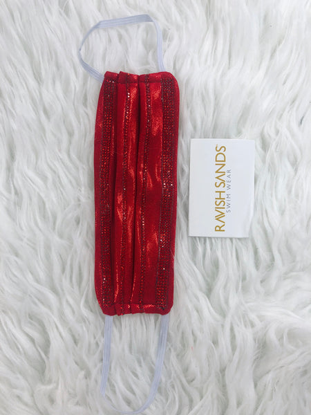 Vibrant Red Rhinestone Washable Face mask (not hospital grade) * this can be done on any of our solids or prints** only exclusion is sequin