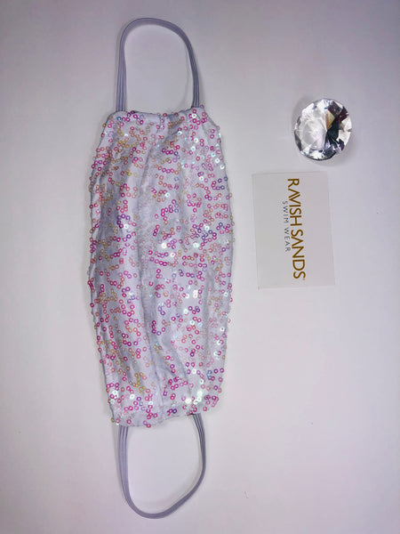 White iridescent sequin Hand Washable Face mask (not hospital grade)