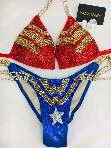 Custom Wonder Woman Inspired Themewear bikini w/molded cup top *wings sold separately