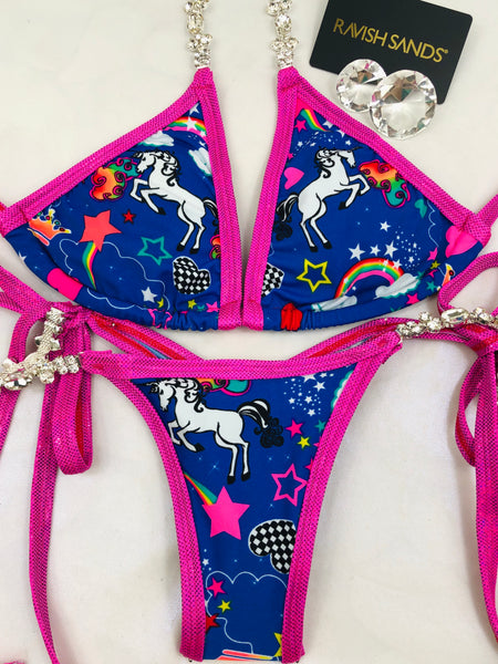 Custom Unicorn Posing Bikini w/tie string and embellishment (any color trim)