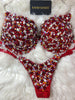 Custom Competition Bikinis Red Diamond  Embellished Underwire Push up bra Wellness bikini