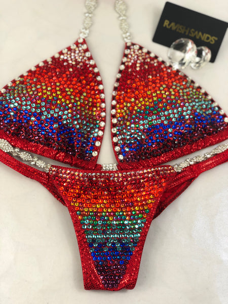 Custom Competition Bikini Rainbow bubble Deluxe Gradient Ombre