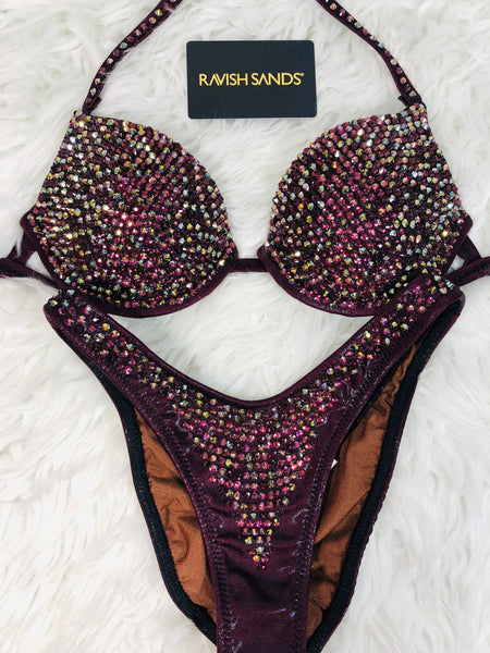 Custom Competition Bikinis Merlot amethyst Bling Luxe Underwire Push up bra Wellness bikini