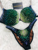 Custom Competition Bikinis Emerald Black gradient Underwire Push up bra Wellness bikini
