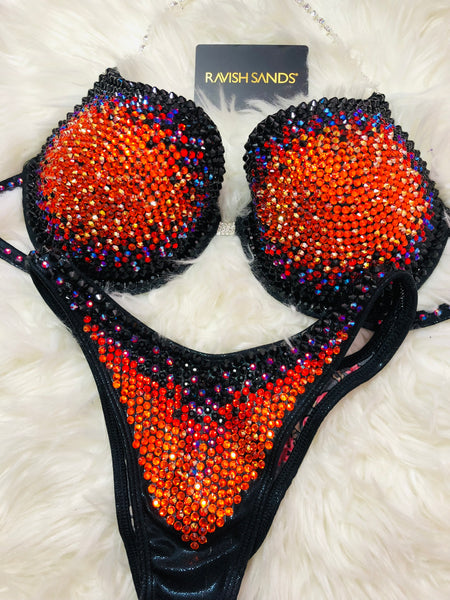Custom Competition Bikinis “Elegance” Fire Red Orange Underwire Push up bra Wellness bikini