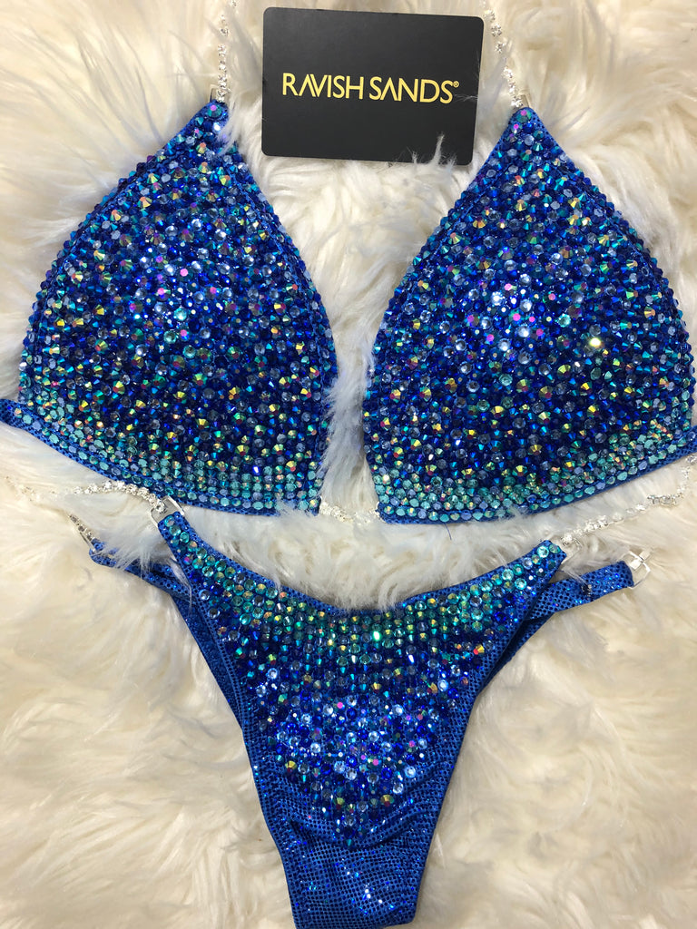 Custom competition bikini Red icicle blue multi