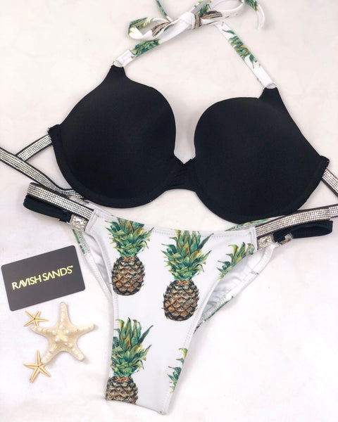 Custom Pineapple Rhinestone mesh underwire Bikini with Bra Cup***(SUIT SOLD PER PIECE OR SET, price varies)