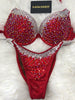 Custom Competition Bikinis Red crystal gradient Underwire Push up bra Wellness bikini