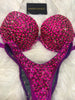 Custom Competition Bikinis Magenta pink Bling Luxe Underwire Push up bra Wellness bikini
