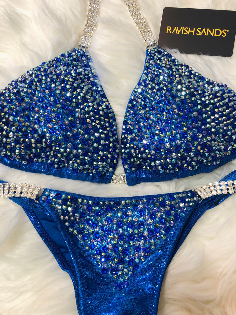 Custom Blue Luxe W/Color crystals Competition Bikini