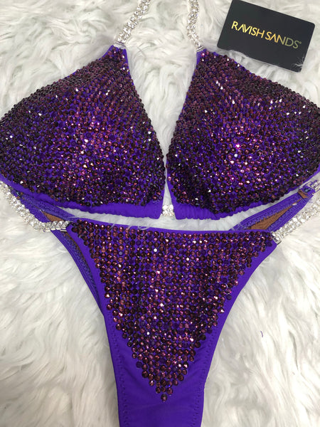 Custom Competition Bikinis Plum amethyst purple Bling Luxe all solid