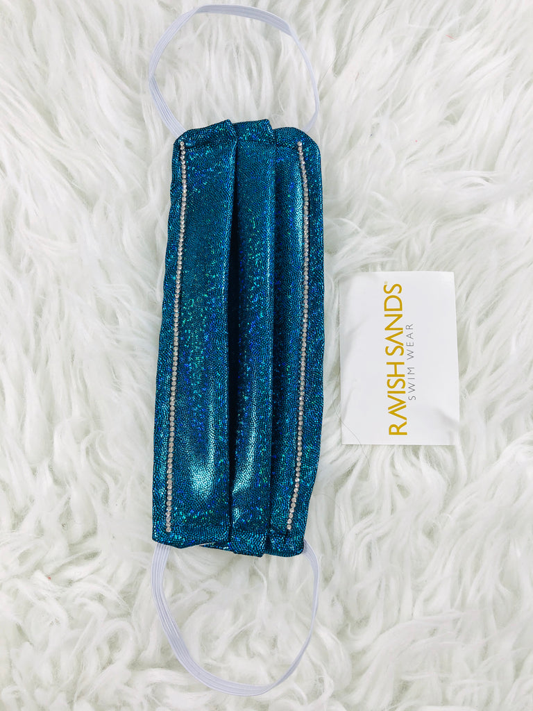 Teal sparkle Rhinestone Washable Face mask (not hospital grade) * this can be done on any of our solids or prints** only exclusion is sequin