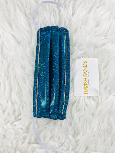 Teal sparkle Rhinestone Washable Face mask (not hospital grade) * this can be done on any of our solids or prints** only exclusion is sequin