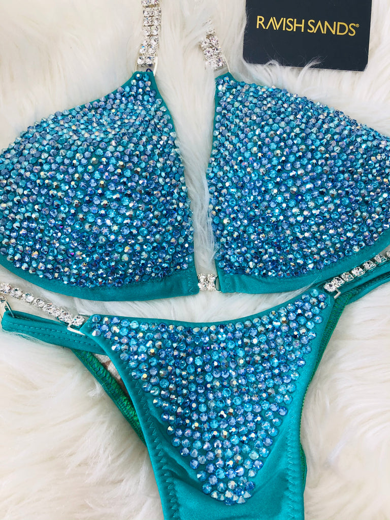 Team Elite Physique Custom Turquoise DELUXE Luxe Competition Bikini  and molded cup Included