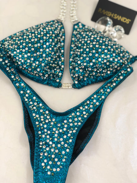 Custom Wellness/Euro cut Competition Bikinis Green