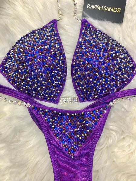 Custom Competition Bikinis Purple blue Molded cup top