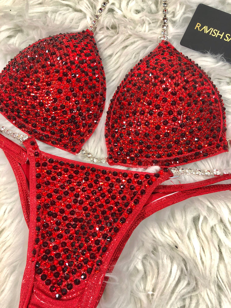 Custom Competition Bikinis Ruby Siam Fire red Molded cup top