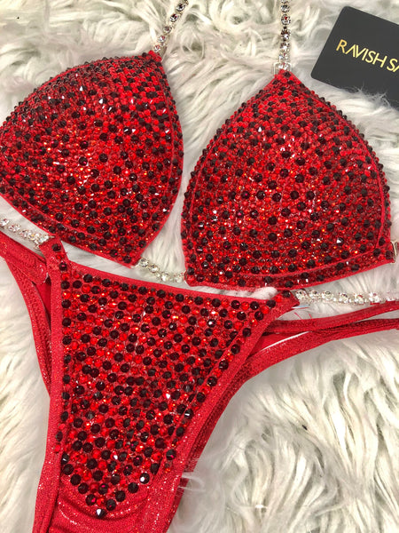 Custom Competition Bikinis Ruby Siam Fire red Molded cup top