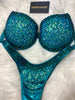 Custom Competition Bikinis “Elegance” emerald teal  Underwire Push up bra Wellness bikini