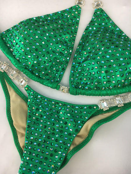 Custom Bling Celebrity 1 solid, 1 color ab crystals alternating Competition Bikini