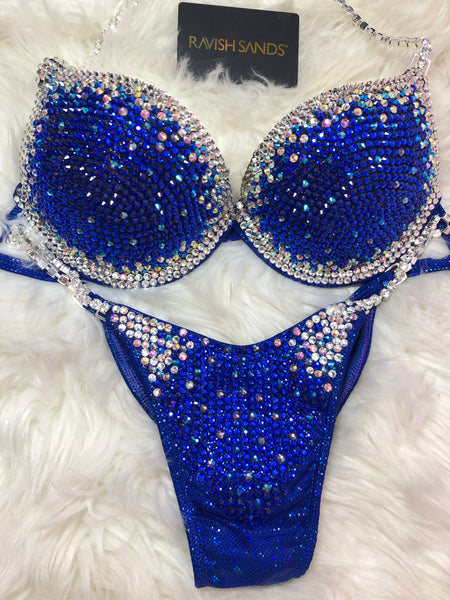 Custom Competition Bikinis “Elegance” Royal blue Diamond Underwire Push up bra Wellness bikini