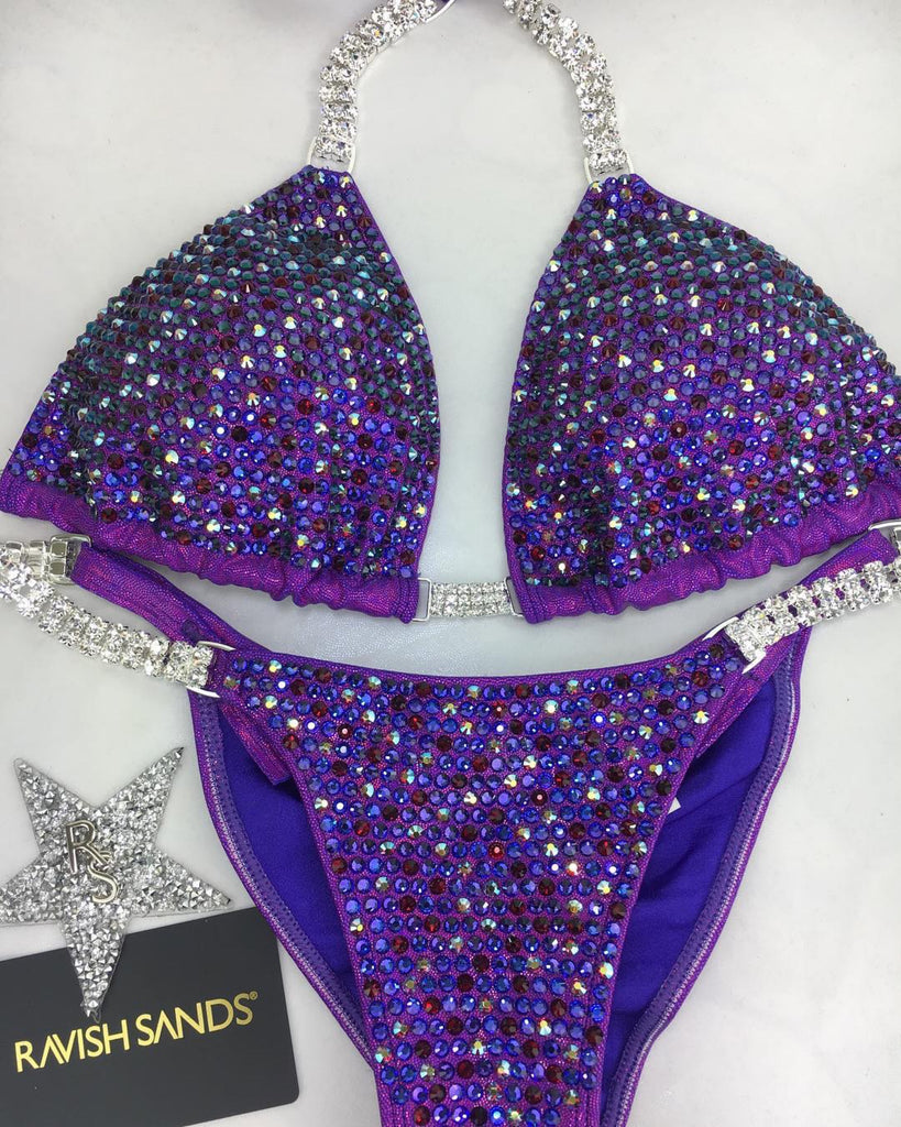 Custom Competition Bikinis Purple Volcano/Purple iridescent Luxe(3 crystals)