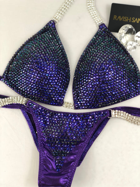 Custom Competition Bikinis Royal Purple Bling Luxe Molded Cup