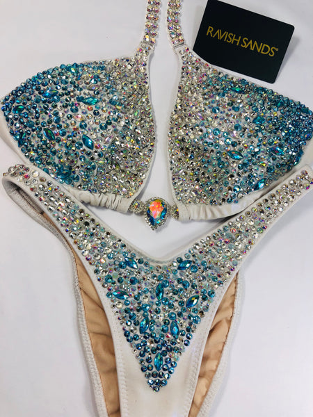 Custom White Blue Dazzle Figure Suit