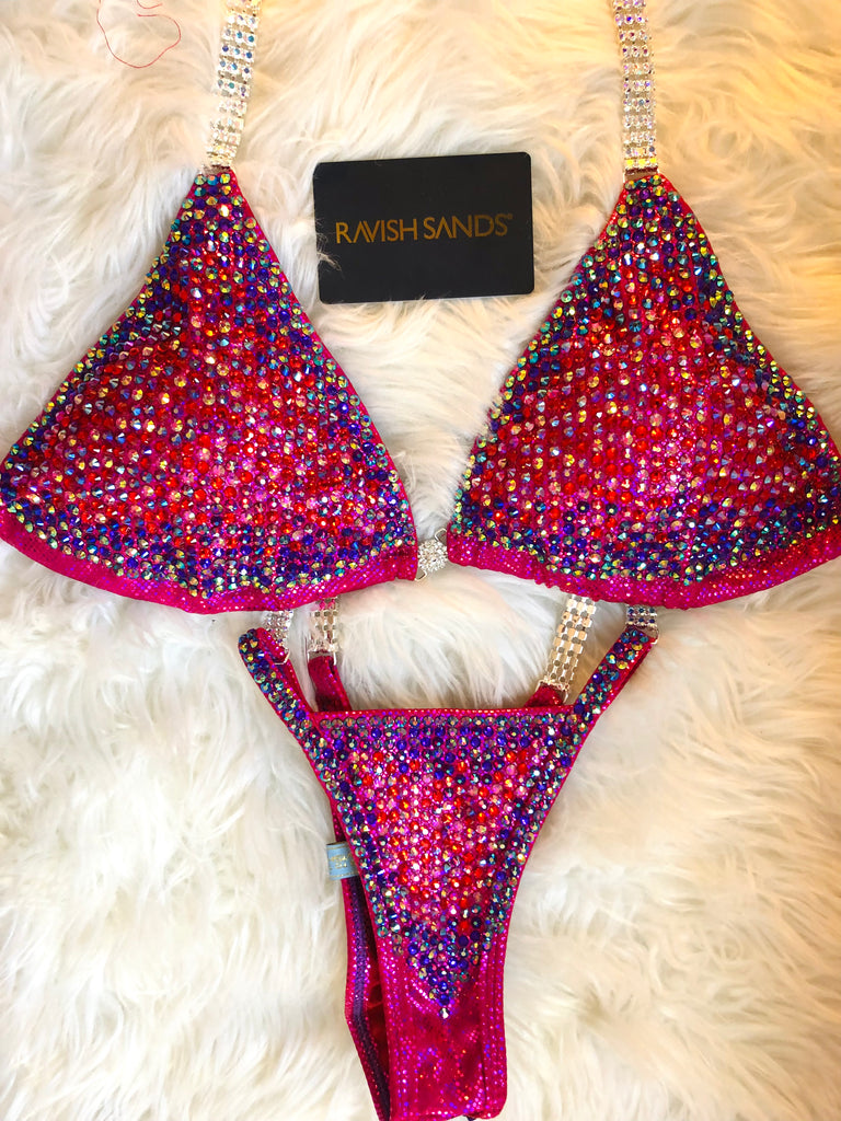 Custom competition bikini Red fuchsia purple Elegance