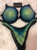 Custom Competition Bikinis “Elegance” green blackUnderwire Push up bra Wellness bikini