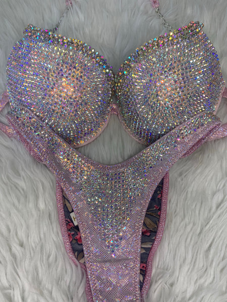 Custom Competition Bikinis Pastel Ab Pink Luxe Underwire Push up bra Wellness bikini