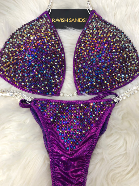 Custom Competition Bikinis Purple blue fuchsia Molded cup top