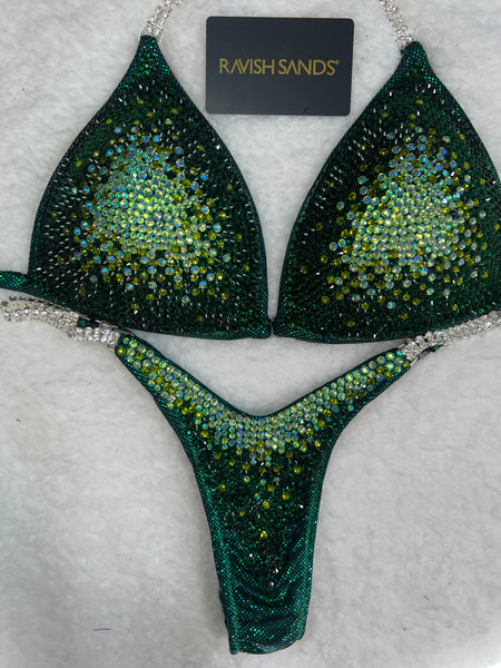 Custom Competition Bikinis “Elegance” emerald peridot Molded cup