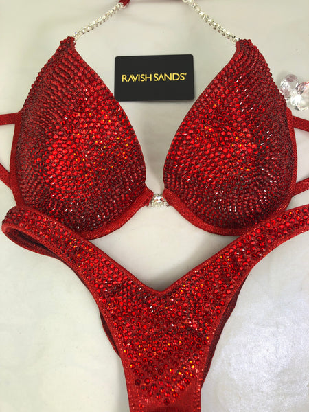 Custom Wellness/Euro cut Competition Bikinis Red Phenomenon Underwire Push up bra  (can be done regular style with connectors by request)