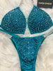 Custom Competition Bikinis teal Molded Cup Deluxe Swarovski mix