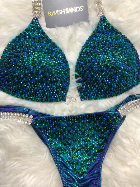 Custom Competition Bikinis Multitone (Peacock/Green/) Molded cup ***this connector not available will need to choose different option!