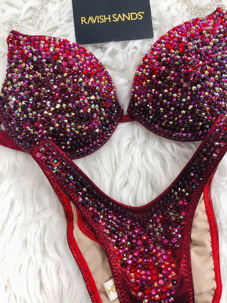 Custom Competition Bikinis Cranberry Amethyst Bling Luxe Underwire Push up bra Wellness bikini