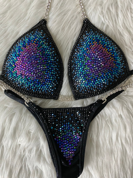Custom Competition Bikinis “Elegance” Black multi  Molded cup