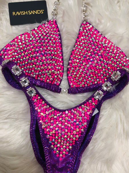 Custom Wellness/Euro cut Competition Bikinis(European style bottoms however can be done regular style with connectors) Neon pink/ab