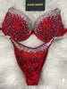 Custom Competition Bikinis Red crystal gradient Underwire Push up bra Wellness bikini