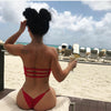 Red Seamless Strapless Tanning cheeky bikini as on (Katy wears Standard front/mini micro cheeky cut swim)